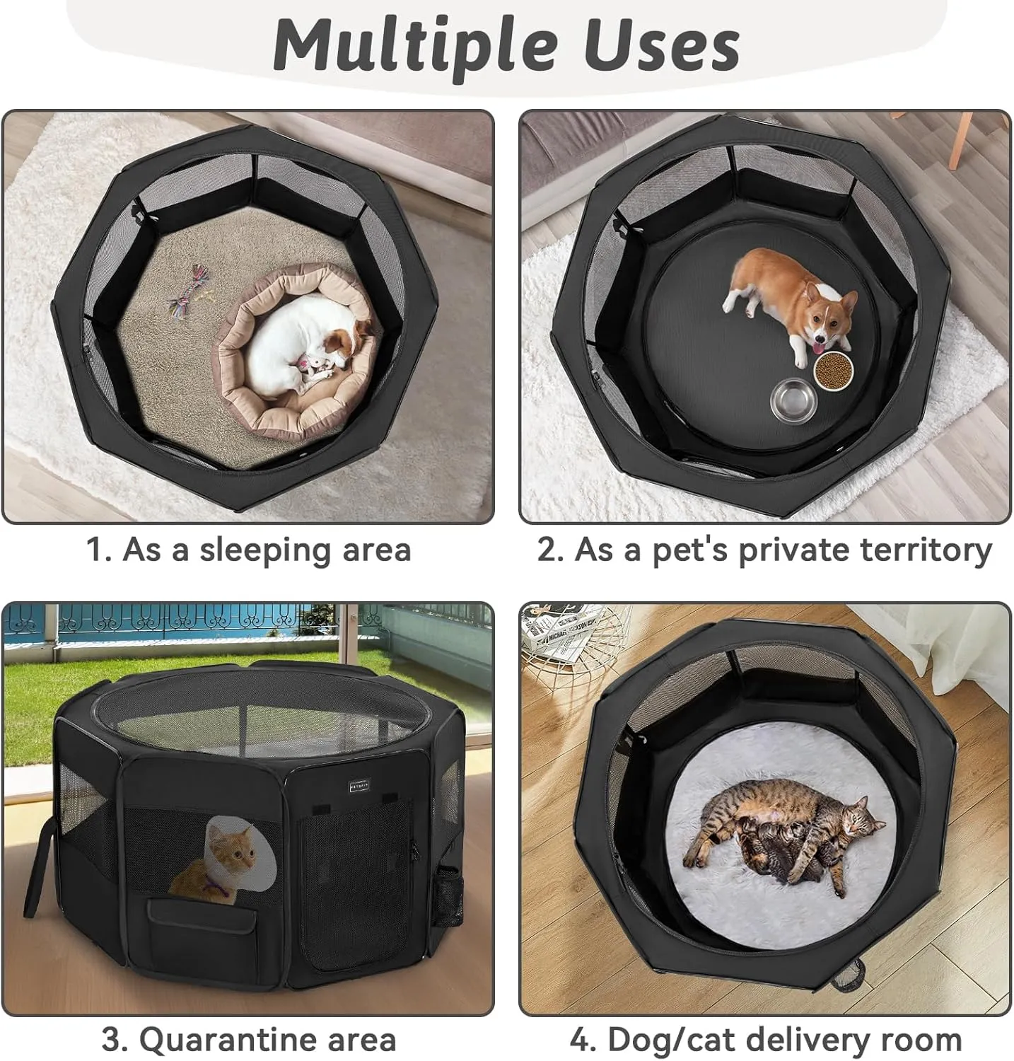 PETSFIT Dog Playpen Indoor/Outdoor,Portable Pet Playpen with Removable Zipper Top,Waterproof Bottom, Foldable Puppy Pen for Cats, Large Breeds (45.5L x 45.5W x 28.5H)