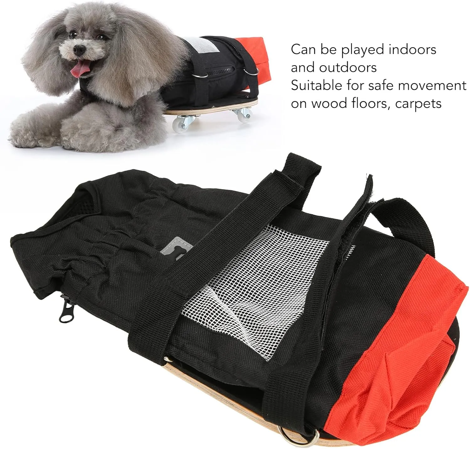 Pssopp Pet Wheelchair, Multipurpose Quiet Wheels Wood Panel Breathable Pet Wheelchair Dog Scooter for Disabled Dogs S(Suitable for 23.5kg/4.47.7lb)