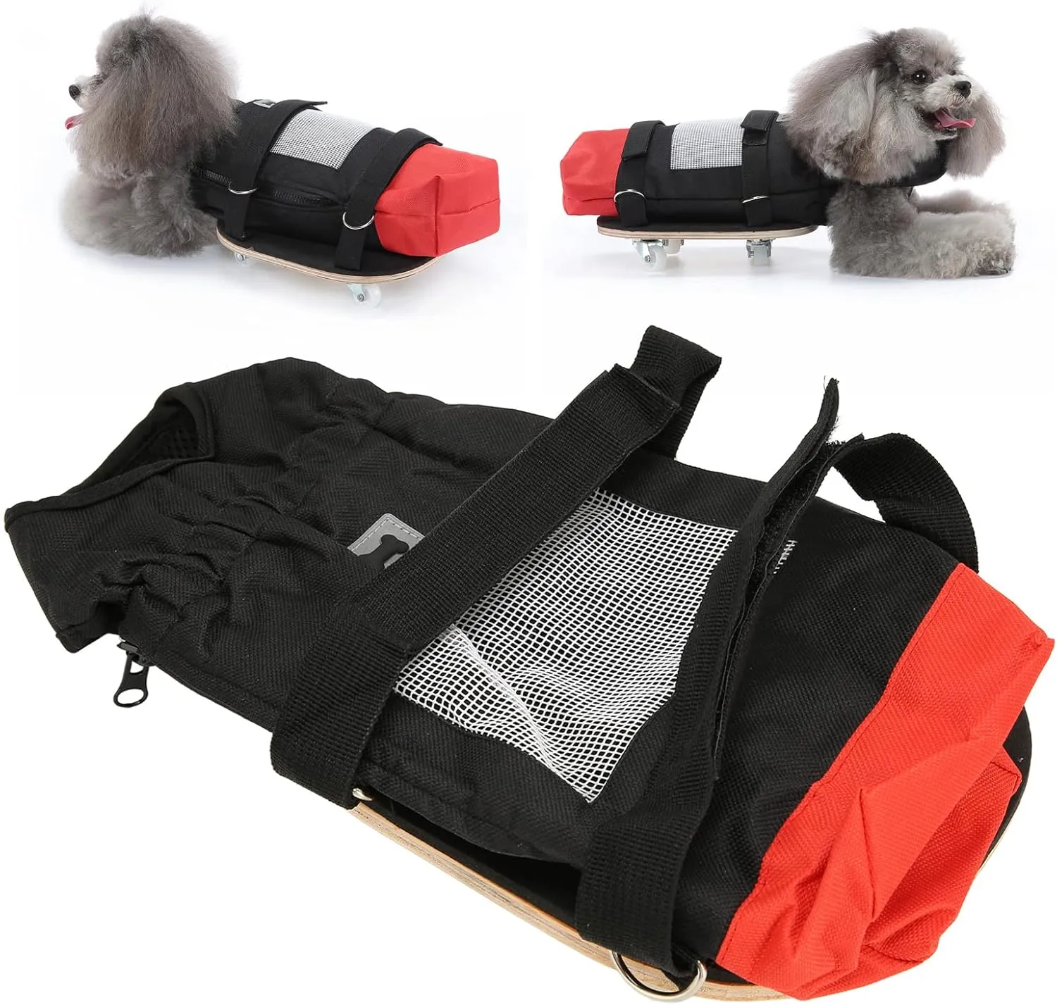 Pssopp Pet Wheelchair, Multipurpose Quiet Wheels Wood Panel Breathable Pet Wheelchair Dog Scooter for Disabled Dogs S(Suitable for 23.5kg/4.47.7lb)