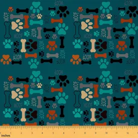 Pup Dog Paw Print Fabric by The Yard Kids Colorful Bones Upholstery Fabric Dog Lover Multicolor Puppy Claw Marks Lovely Pet Animal Themed DIY Sewing,3 Yards,Blue