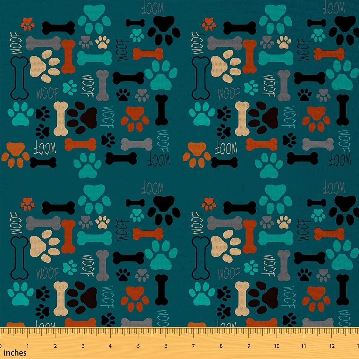 Pup Dog Paw Print Fabric by The Yard Kids Colorful Bones Upholstery Fabric Dog Lover Multicolor Puppy Claw Marks Lovely Pet Animal Themed DIY Sewing,3 Yards,Blue