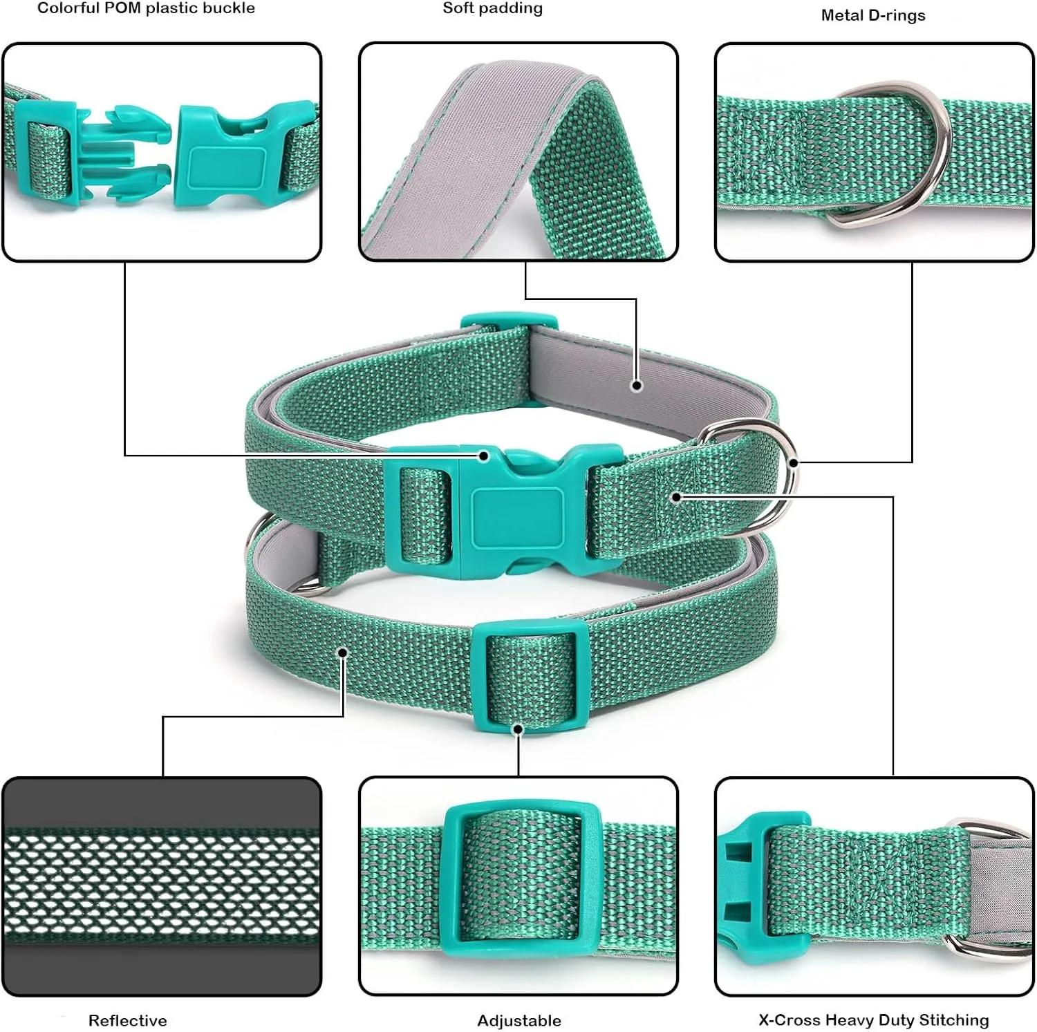 Reflective Dog Collar Padded-4 Size, Breathable Nylon Soft Neoprene Pet Collar for Small Medium and Large Dogs (Rose red, M)