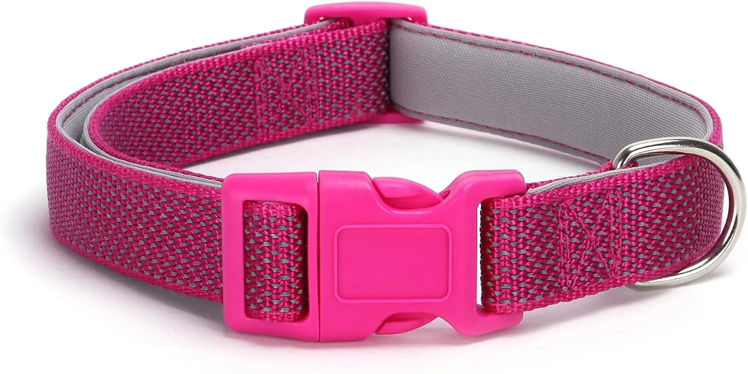 Reflective Dog Collar Padded-4 Size, Breathable Nylon Soft Neoprene Pet Collar for Small Medium and Large Dogs (Rose red, M)