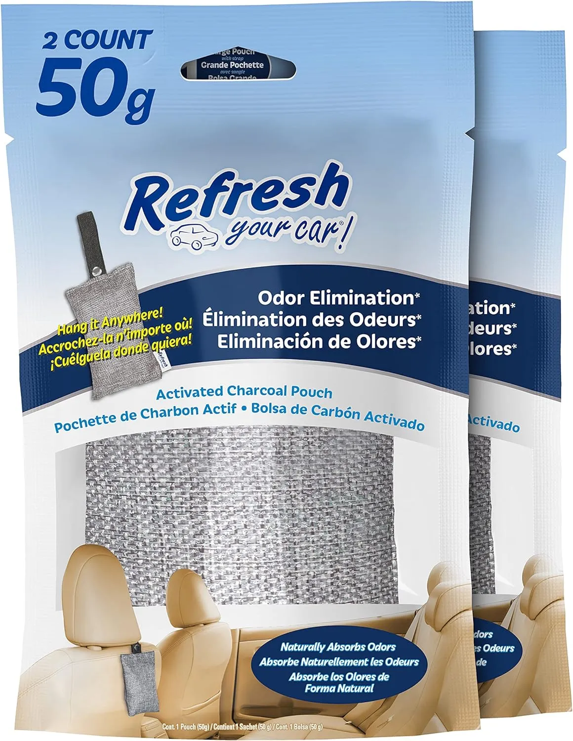 Refresh Your Car! Car Air Freshener And Deodorizer, Odor Eliminator Charcoal Deodorizer Bags, Set Of 2, Fragrance Free
