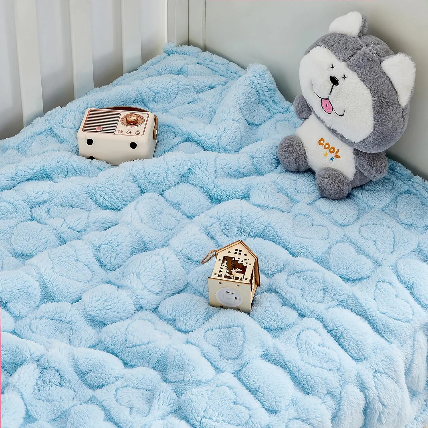 Sherpa Fleece Baby Blanket Heart Checkered Blanket, Ultra Soft Fluffy Premium Baby Blankets for Boys Girls, Cozy Infant Toddler Newborn Receiving Blankets for Crib Stroller 3040 (Blue)