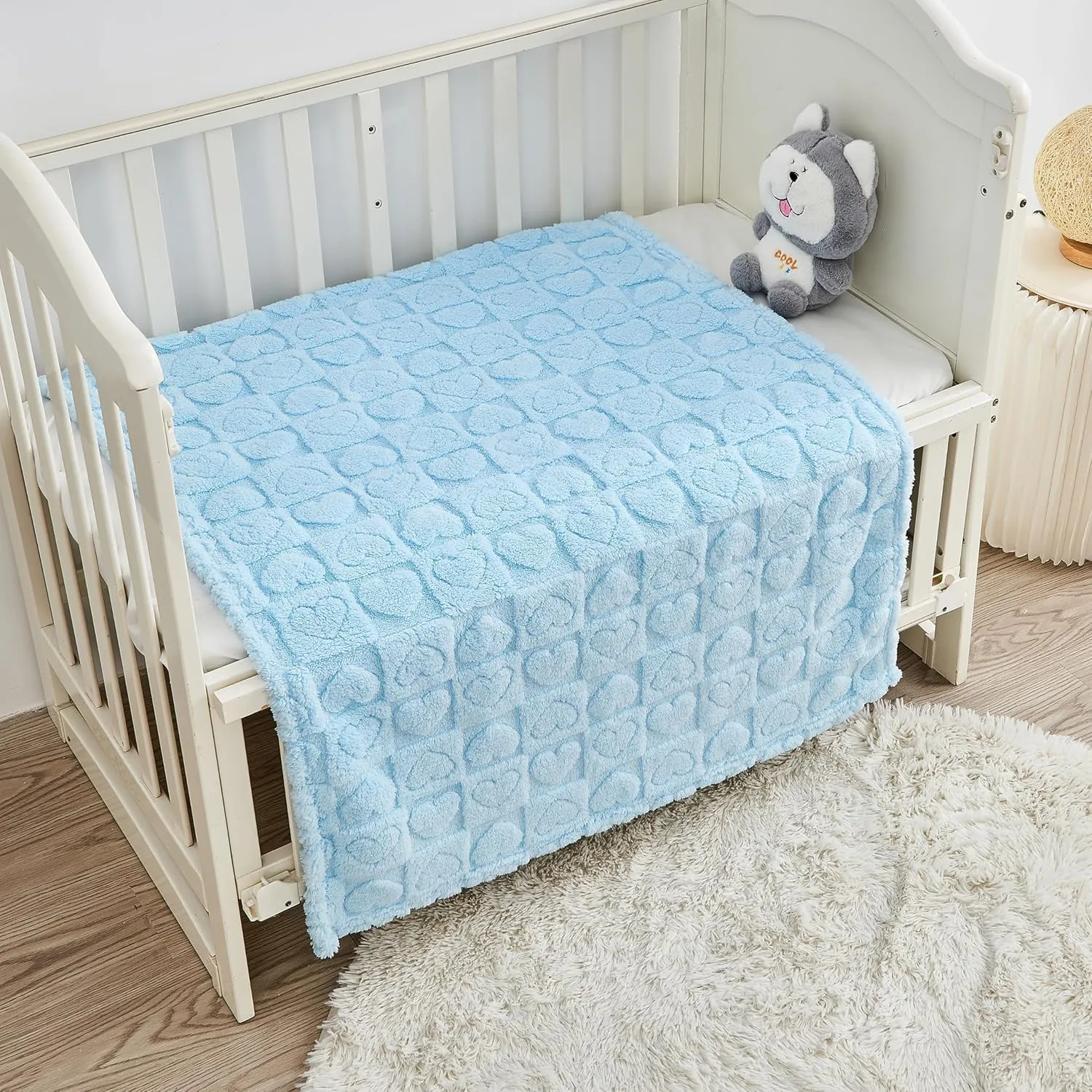 Sherpa Fleece Baby Blanket Heart Checkered Blanket, Ultra Soft Fluffy Premium Baby Blankets for Boys Girls, Cozy Infant Toddler Newborn Receiving Blankets for Crib Stroller 3040 (Blue)