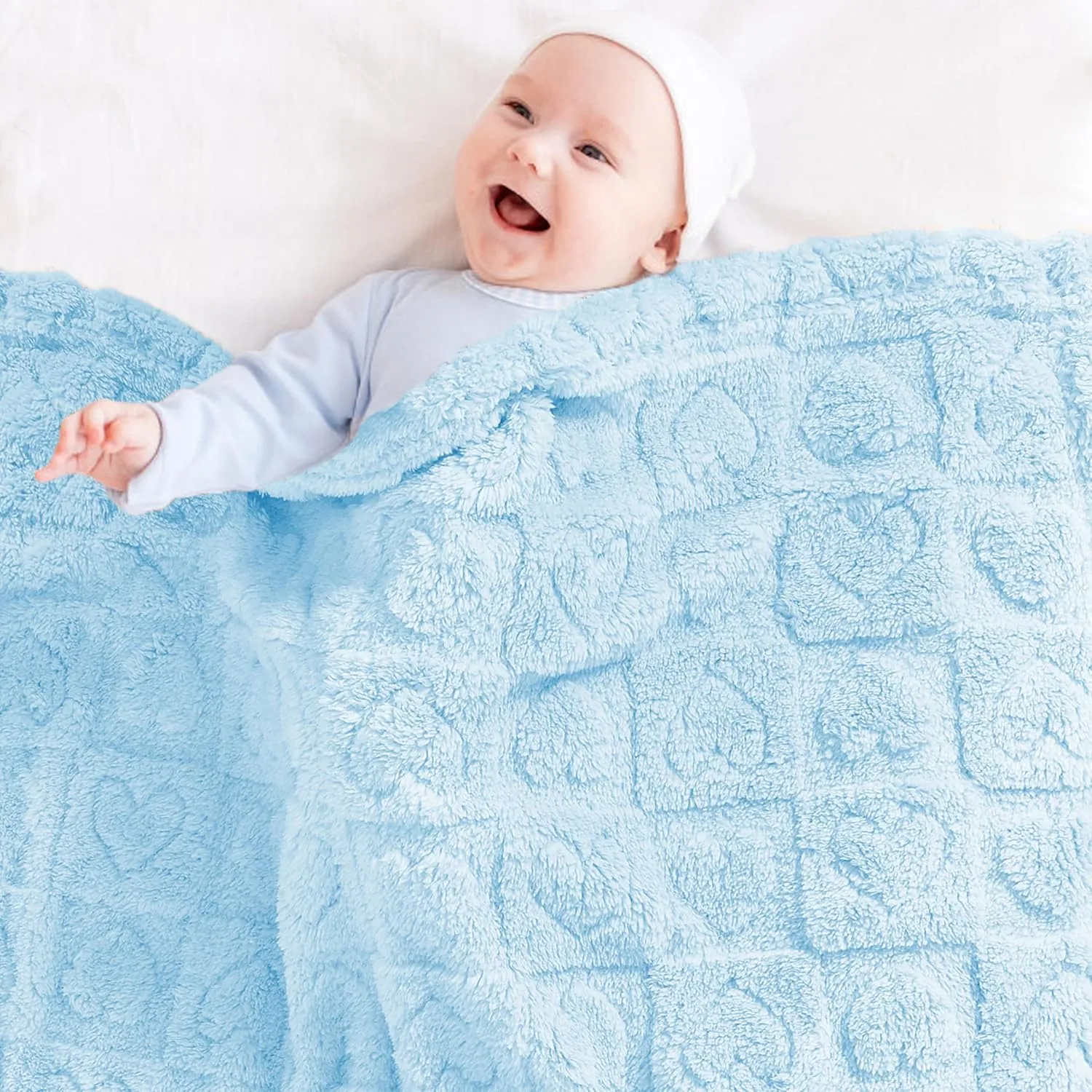 Sherpa Fleece Baby Blanket Heart Checkered Blanket, Ultra Soft Fluffy Premium Baby Blankets for Boys Girls, Cozy Infant Toddler Newborn Receiving Blankets for Crib Stroller 3040 (Blue)