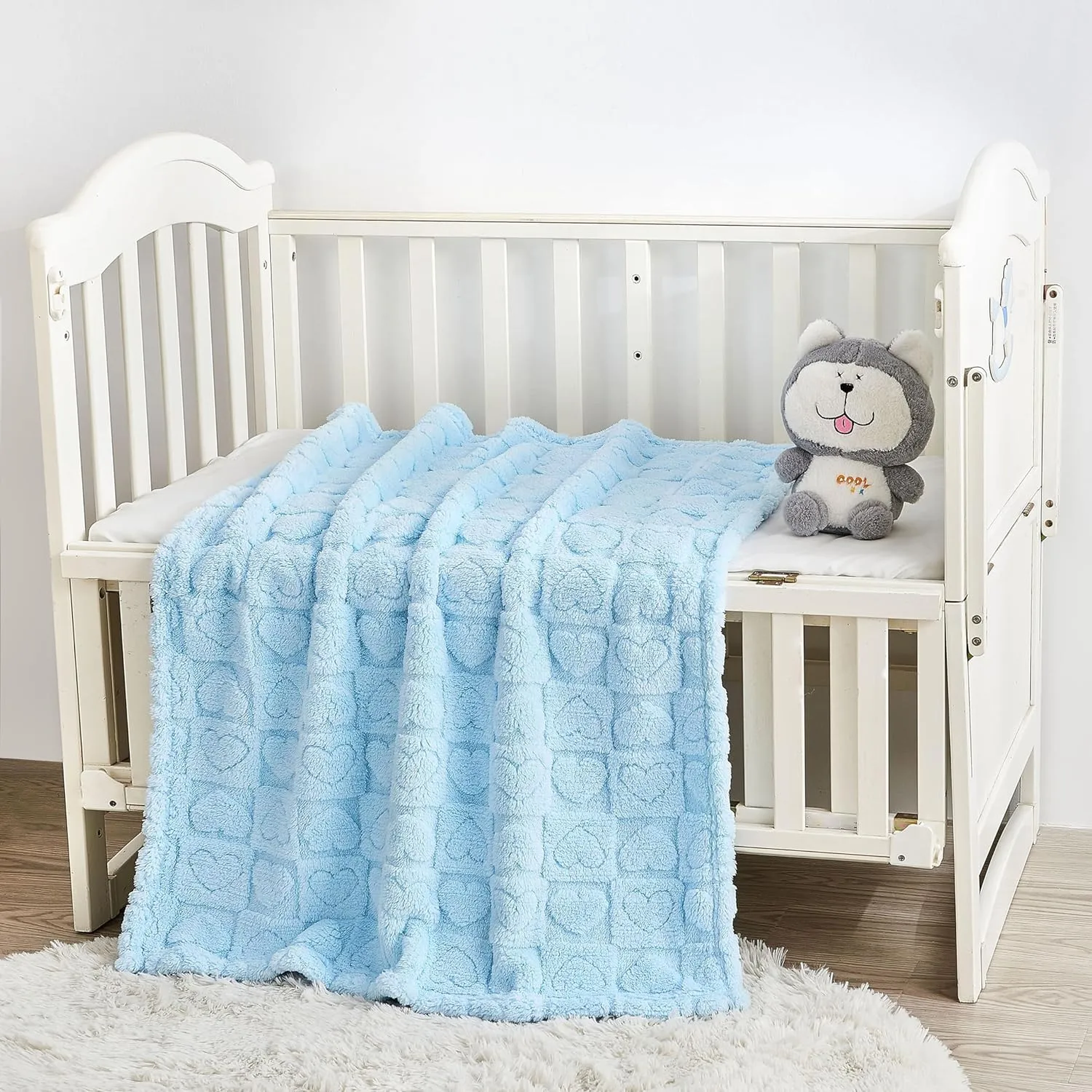 Sherpa Fleece Baby Blanket Heart Checkered Blanket, Ultra Soft Fluffy Premium Baby Blankets for Boys Girls, Cozy Infant Toddler Newborn Receiving Blankets for Crib Stroller 3040 (Blue)