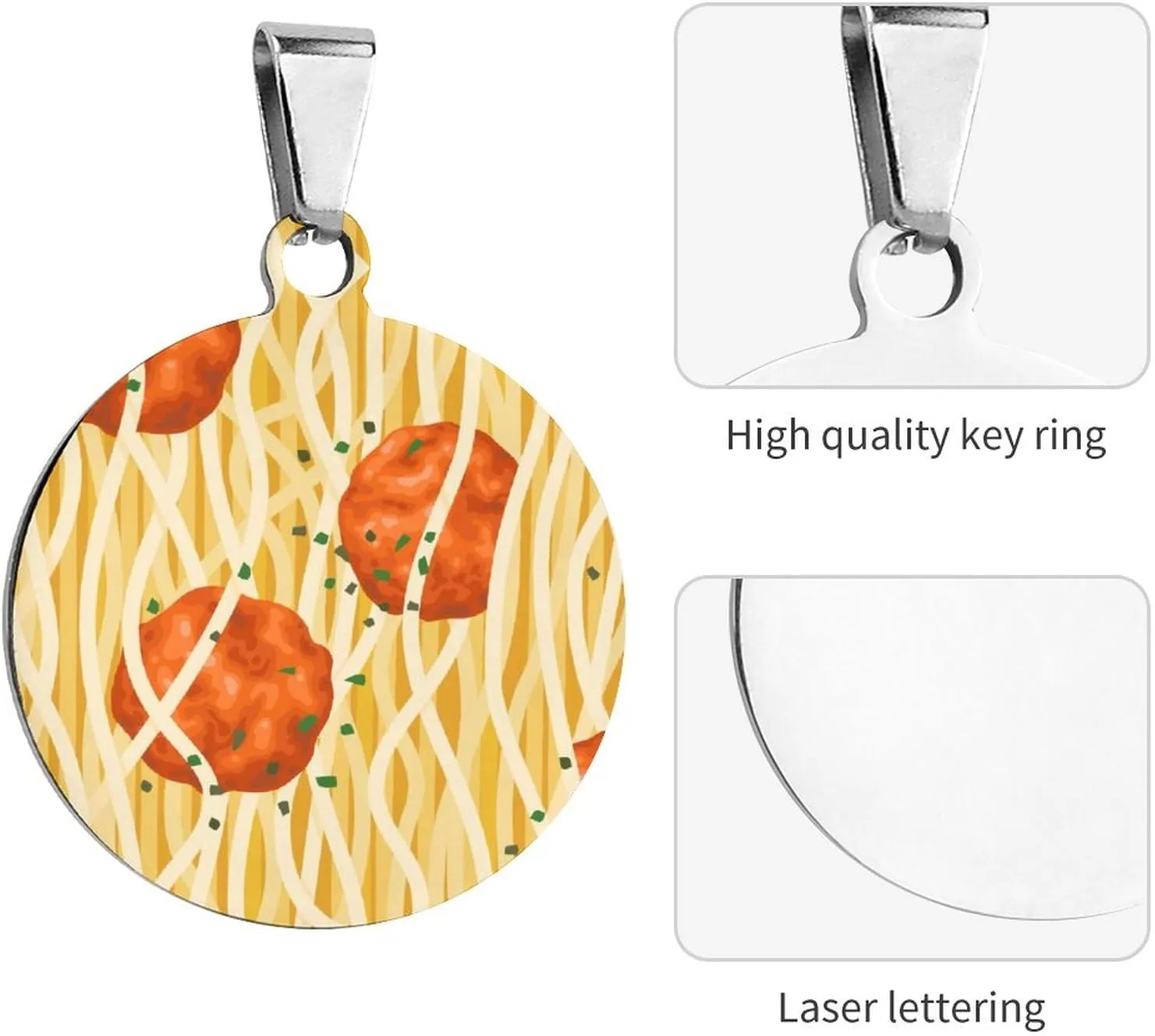 Spaghetti Meatballs Pattern Pet ID Tags Personalized Stainless Steel Dog and Cat Tags Cute Collar Tag Circular