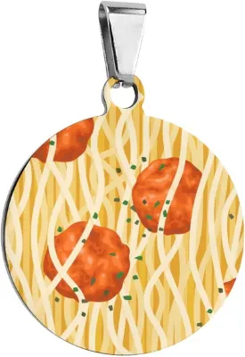 Spaghetti Meatballs Pattern Pet ID Tags Personalized Stainless Steel Dog and Cat Tags Cute Collar Tag Circular