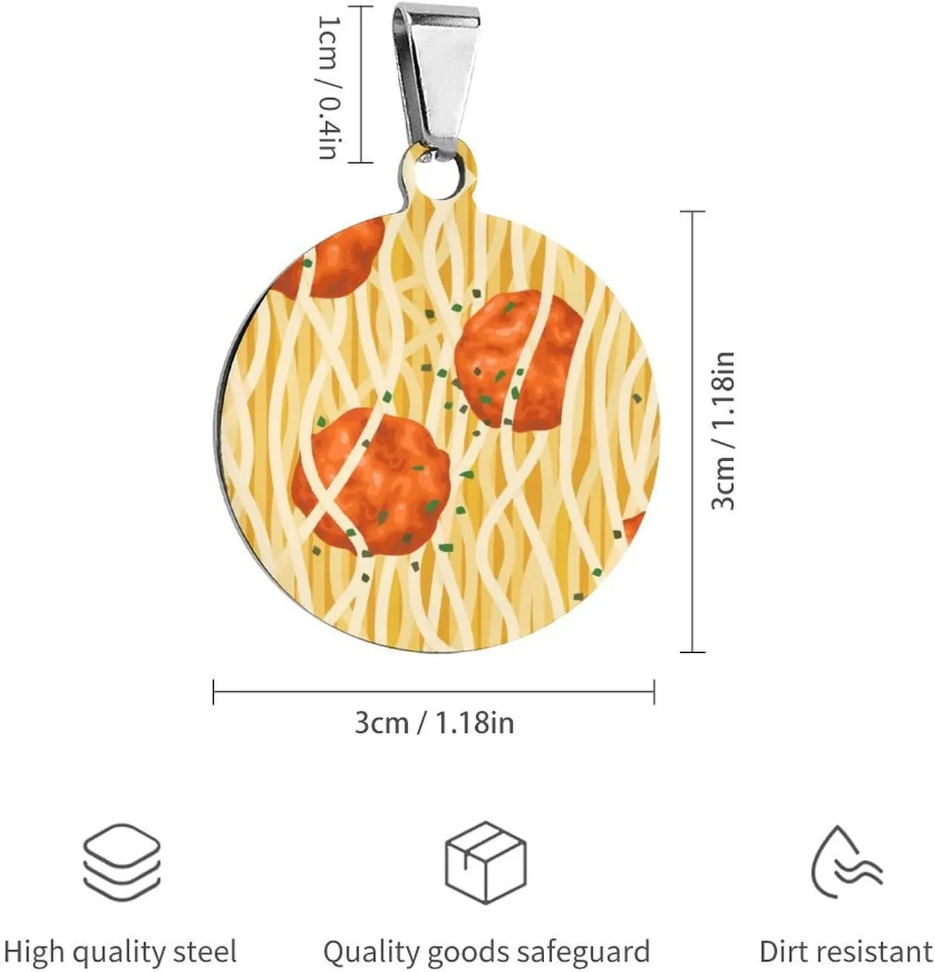 Spaghetti Meatballs Pattern Pet ID Tags Personalized Stainless Steel Dog and Cat Tags Cute Collar Tag Circular