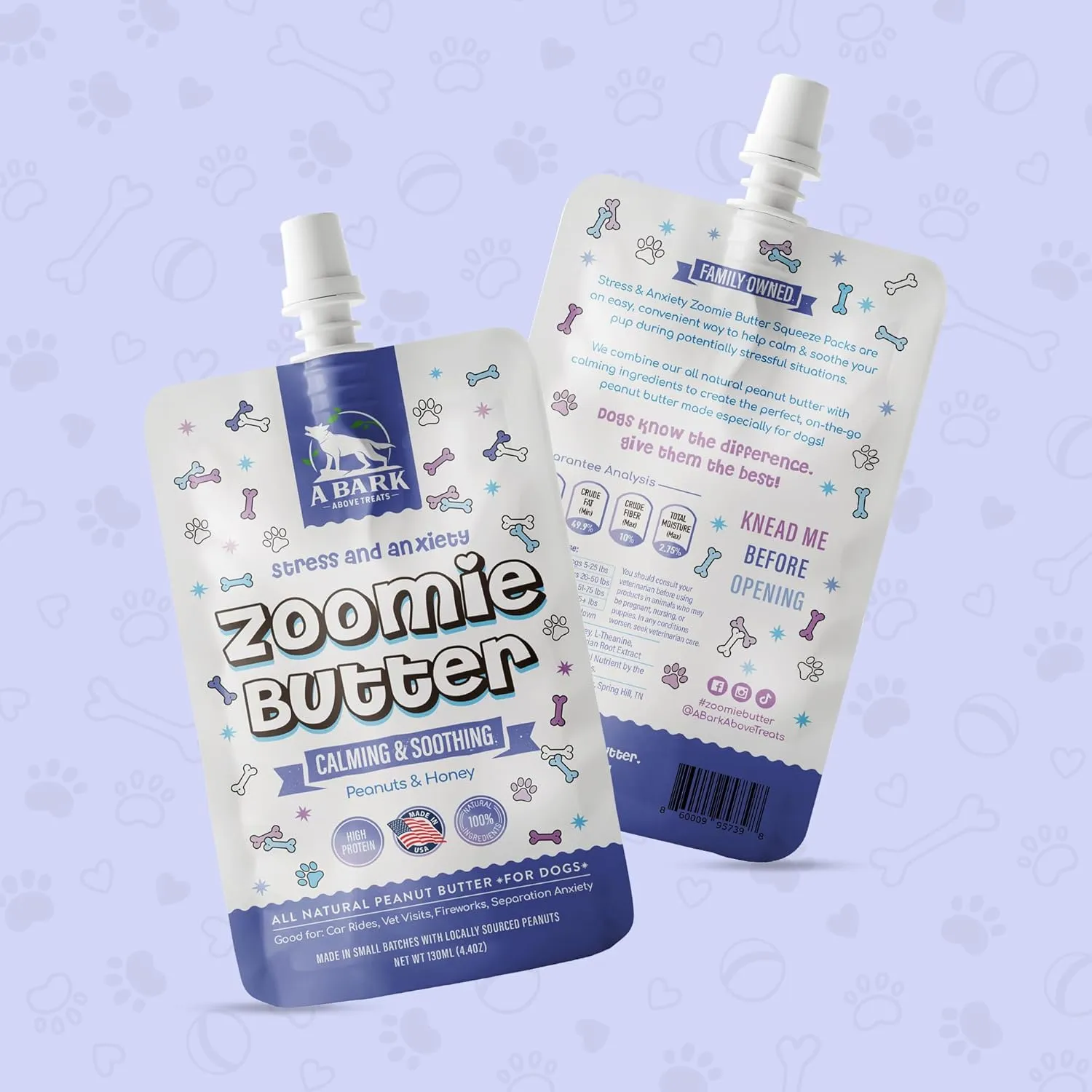 Stress & Anxiety Dog Peanut Butter Squeeze Supplement, All Natural Calming Dog Treat. Human Grade & Safe Puppy Food, Passion Flower for Separation Anxiety, Behavior Aid, USA Grown & Made