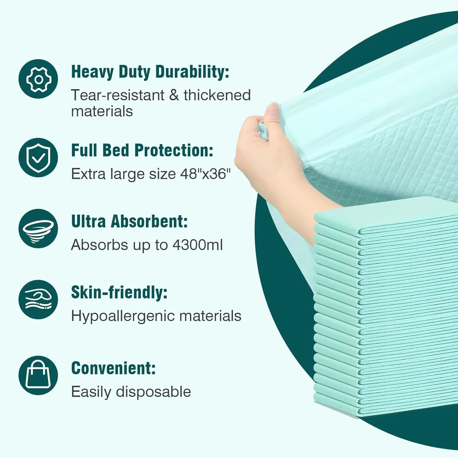 Tear-Resistant Bed Pads Disposable 48" X 36" Extra Large 215 Gram Heavy Duty Absorbency Chucks Pads Disposable Adult Thickened Pee Pads for Adult Elderly Puppy Pads for Training, 10 Pads