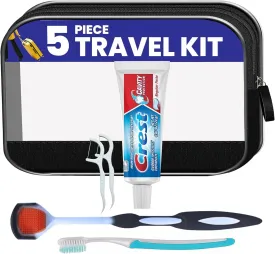 Trektote 5-Piece Travel Size Toothbrush and Toothpaste Set - TSA Approved Toothbrush Travel Kit - Includes Toothpaste - Tongue Cleaner - Dental Oral Care Kit