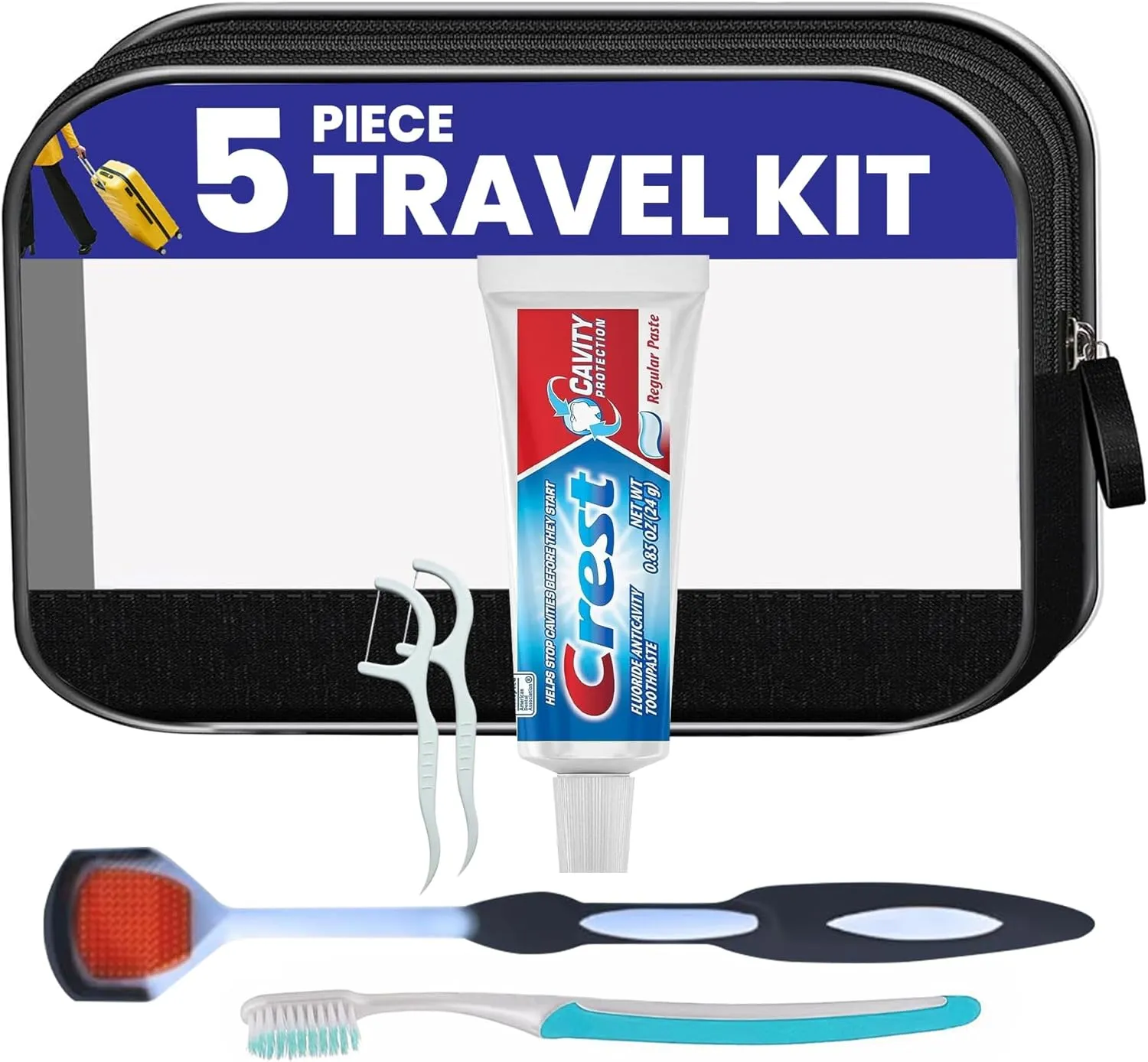 Trektote 5-Piece Travel Size Toothbrush and Toothpaste Set - TSA Approved Toothbrush Travel Kit - Includes Toothpaste - Tongue Cleaner - Dental Oral Care Kit