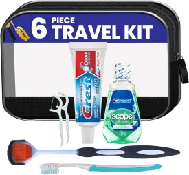 Trektote 6-Piece Travel Size Toothbrush and Toothpaste Set - TSA Approved Toothbrush Travel Kit - Includes Toothpaste and Mouthwash - Dental Oral Care Kit