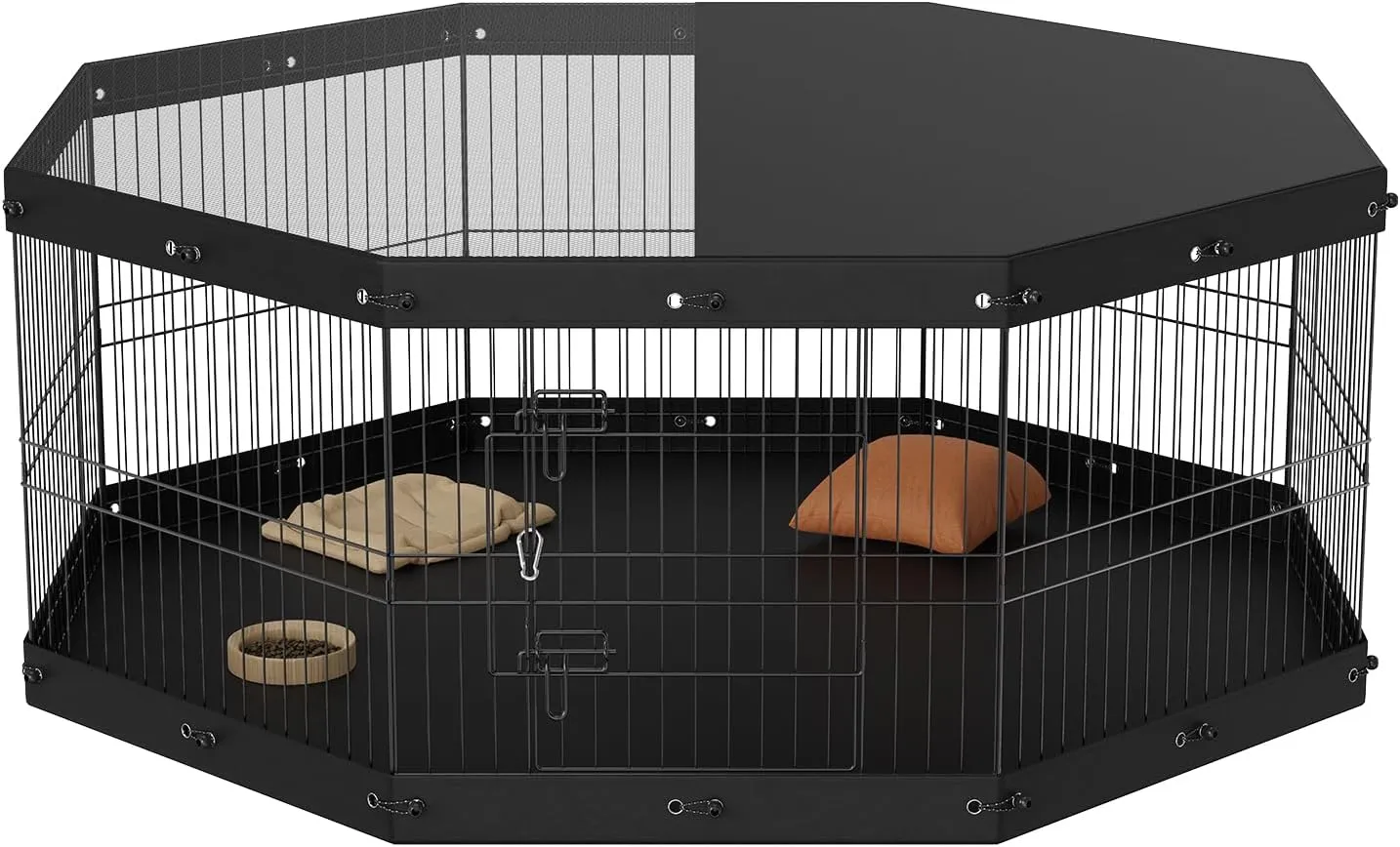 VEVOR Foldable Metal Dog Exercise Pen, Pet Playpen Dog Fence for Camping with Top Cover and Bottom Pad, 24" H 8 Panels, Puppy Crate Kennel Indoor Outdoor for Medium Dogs, Both for Home&Yard
