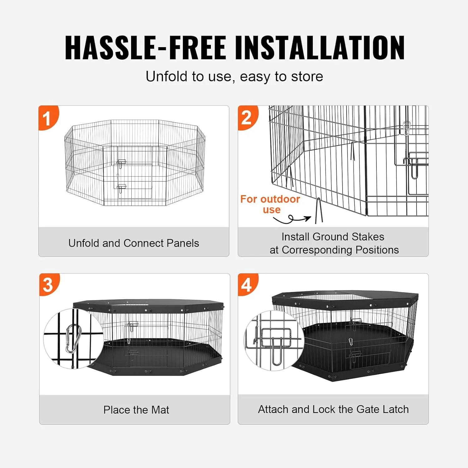 VEVOR Foldable Metal Dog Exercise Pen, Pet Playpen Dog Fence for Camping with Top Cover and Bottom Pad, 24" H 8 Panels, Puppy Crate Kennel Indoor Outdoor for Medium Dogs, Both for Home&Yard