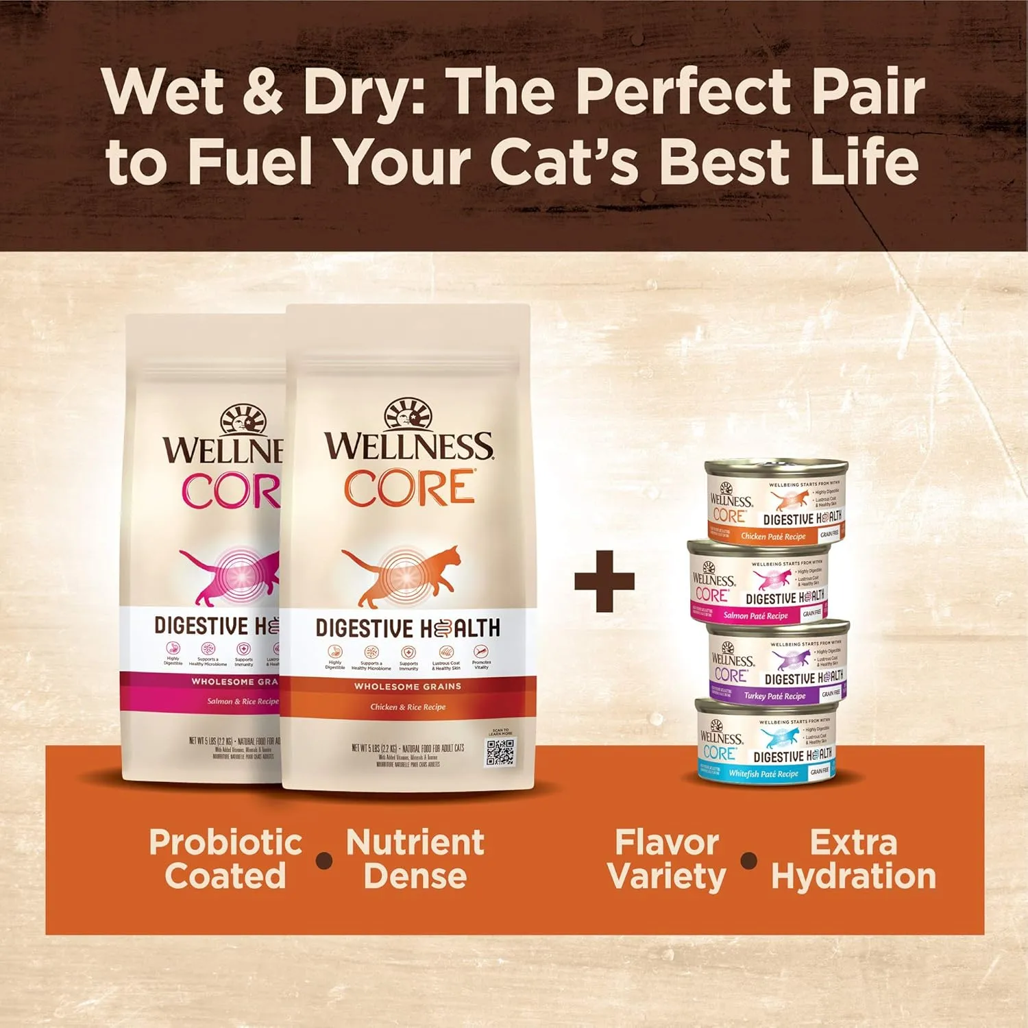 Wellness CORE  Adult Dry Cat Food for Indoor and Outdoor Cats, Wholesome Grains, Natural, Digestive Health Chicken & Rice (11 Pound Bag)