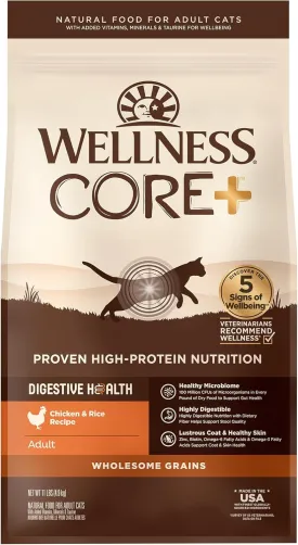 Wellness CORE  Adult Dry Cat Food for Indoor and Outdoor Cats, Wholesome Grains, Natural, Digestive Health Chicken & Rice (11 Pound Bag)