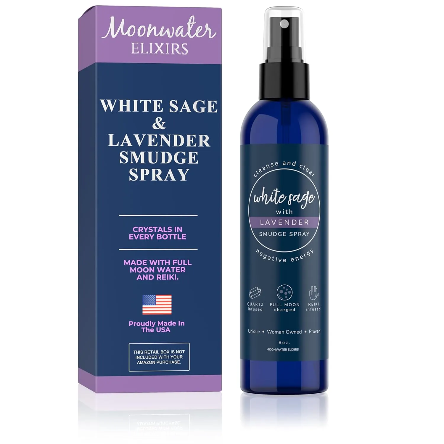 White Sage Smudge Spray for Spiritual Cleansing & Aura Protection, Sage & Lavender Smudging Spray - Cleansing Negative Energy & Protection, Clear Quartz Reiki Energized Aromatherapy Room Spray - 8oz