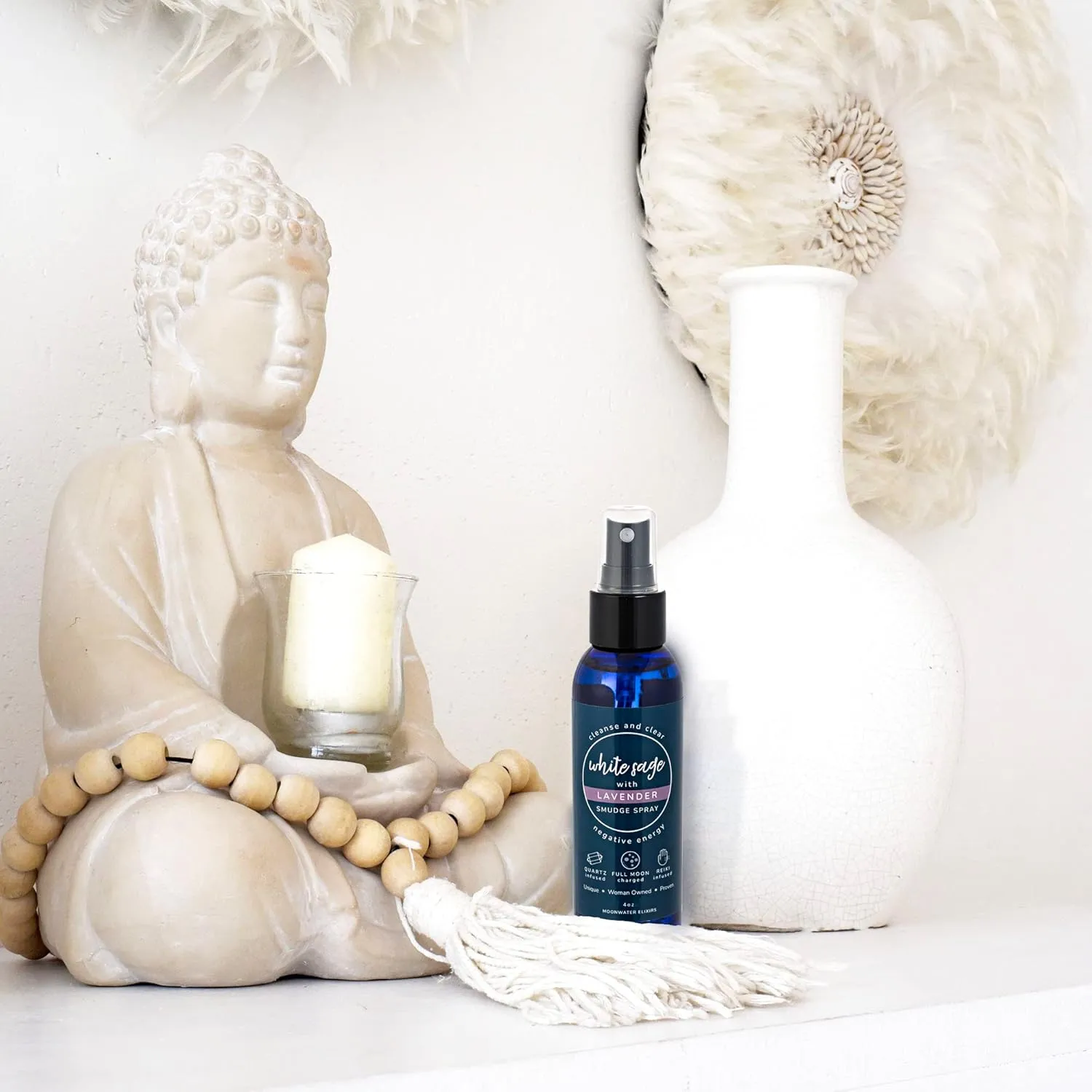 White Sage Smudge Spray for Spiritual Cleansing & Aura Protection, Sage & Lavender Smudging Spray - Cleansing Negative Energy & Protection, Clear Quartz Reiki Energized Aromatherapy Room Spray - 8oz