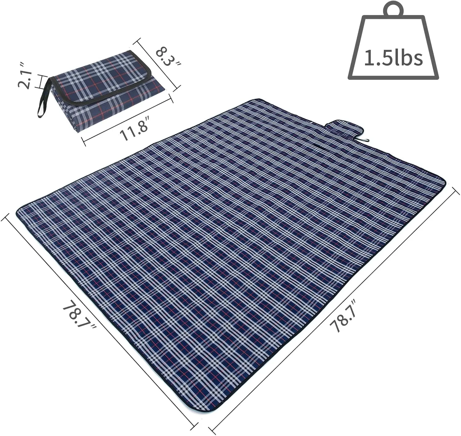 Wind Tour Family Outdoor Waterproof Durable Picnic Blankets with Carry Strap Foldable Sandproof Picnic Floor Mat for Kids Playground Camping Hiking Grass Travelling (1, Navy blue-78.7 * 78.7 in)