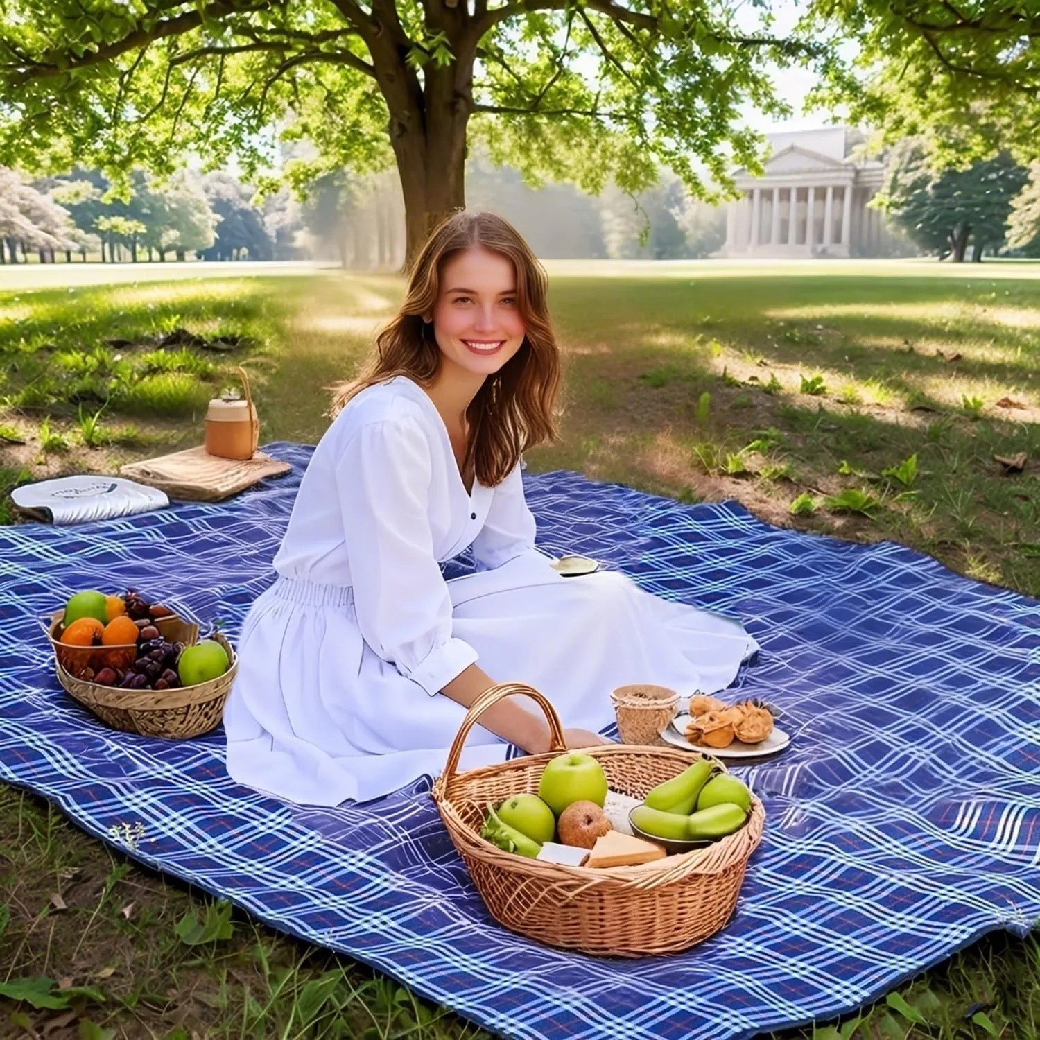 Wind Tour Family Outdoor Waterproof Durable Picnic Blankets with Carry Strap Foldable Sandproof Picnic Floor Mat for Kids Playground Camping Hiking Grass Travelling (1, Navy blue-78.7 * 78.7 in)